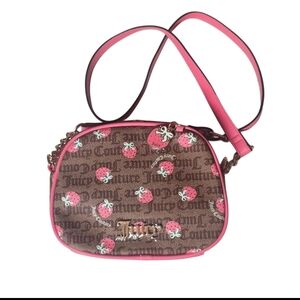 Juicy Couture Brown Logo Crossbody with Pink Strawberry Print